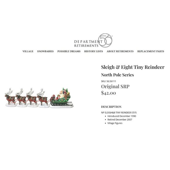 Department 56 Sleigh & Eight Tiny Reindeer Heritage Village 56111 Original Box - Picture 11 of 11